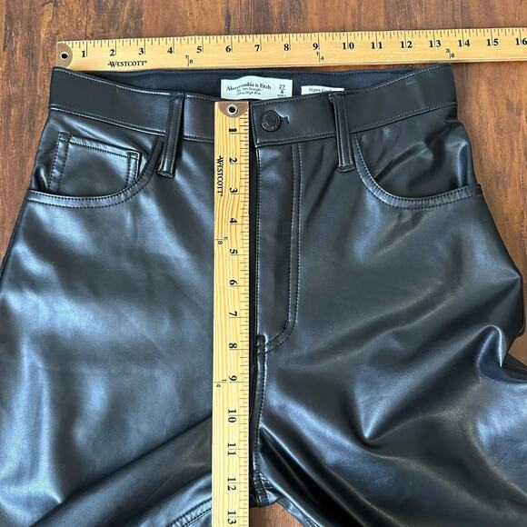 ABERCROMBIE & FITCH The 90s Straight Pants Black Vegan Leather Moto - Picture 11 of 13